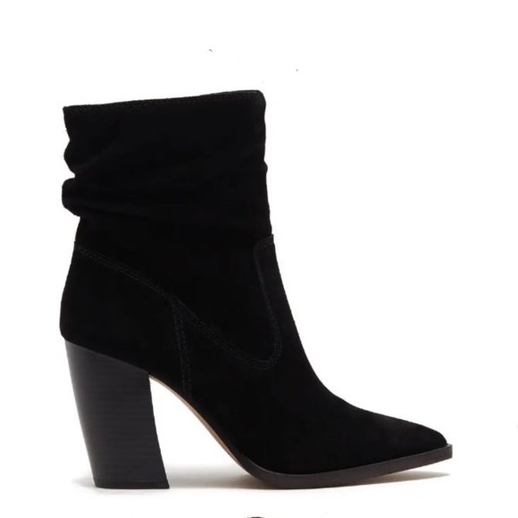Vince Camuto Crethana Ruched Leather Block‎ Heel Boot Black Suede size 9.5 - Picture 1 of 12